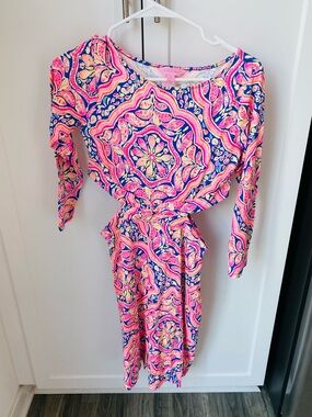 Lilly Pulitzer womens small cutout  Navy, Pink & Yellow Paisley Print Dress